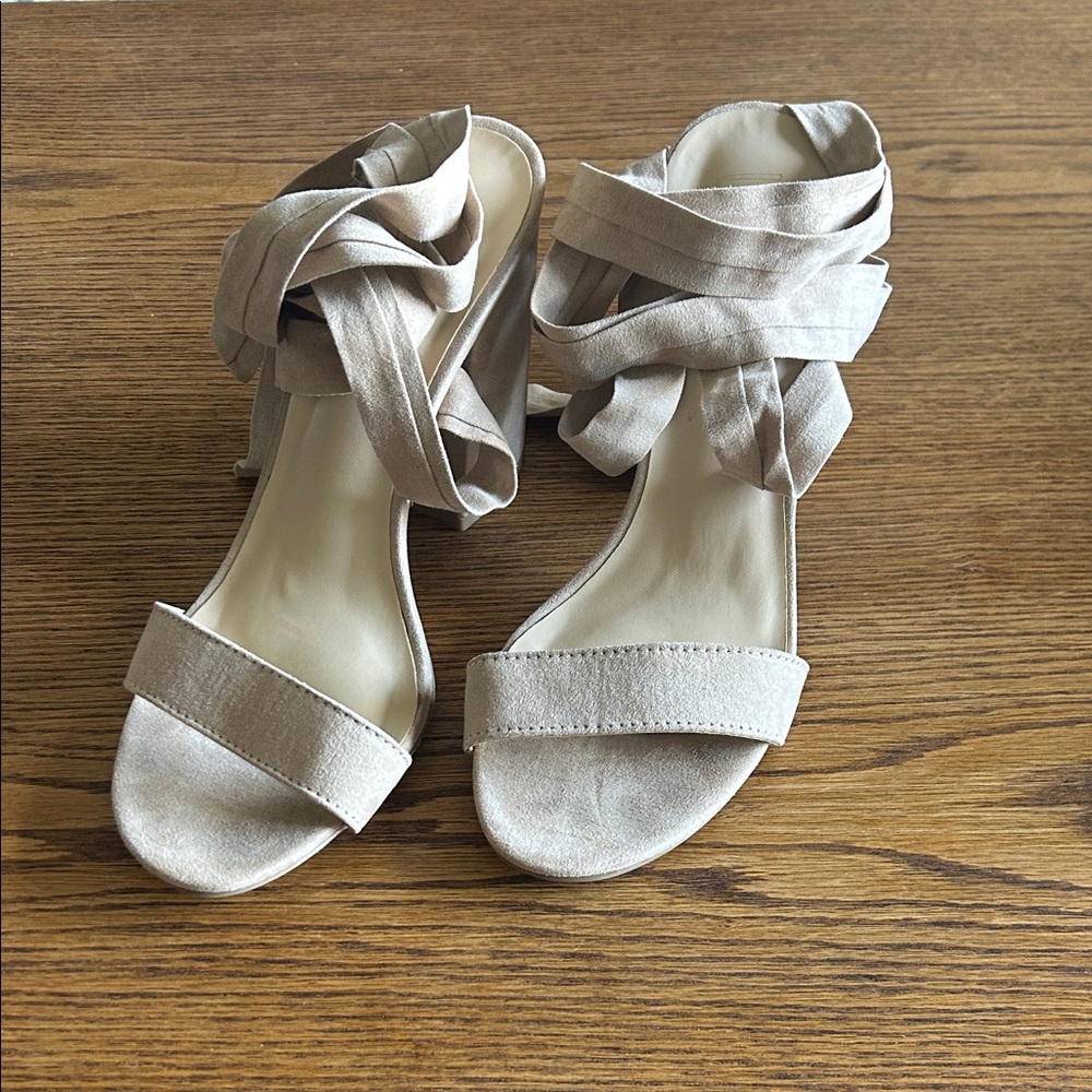 Lulu's Beige Wrap Heels